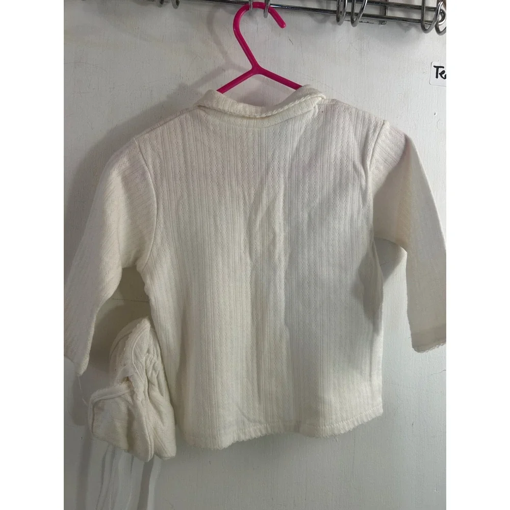 Baby Dior Cardigan Booties Set 6-9M White Pointelle Knit Vintage Kids